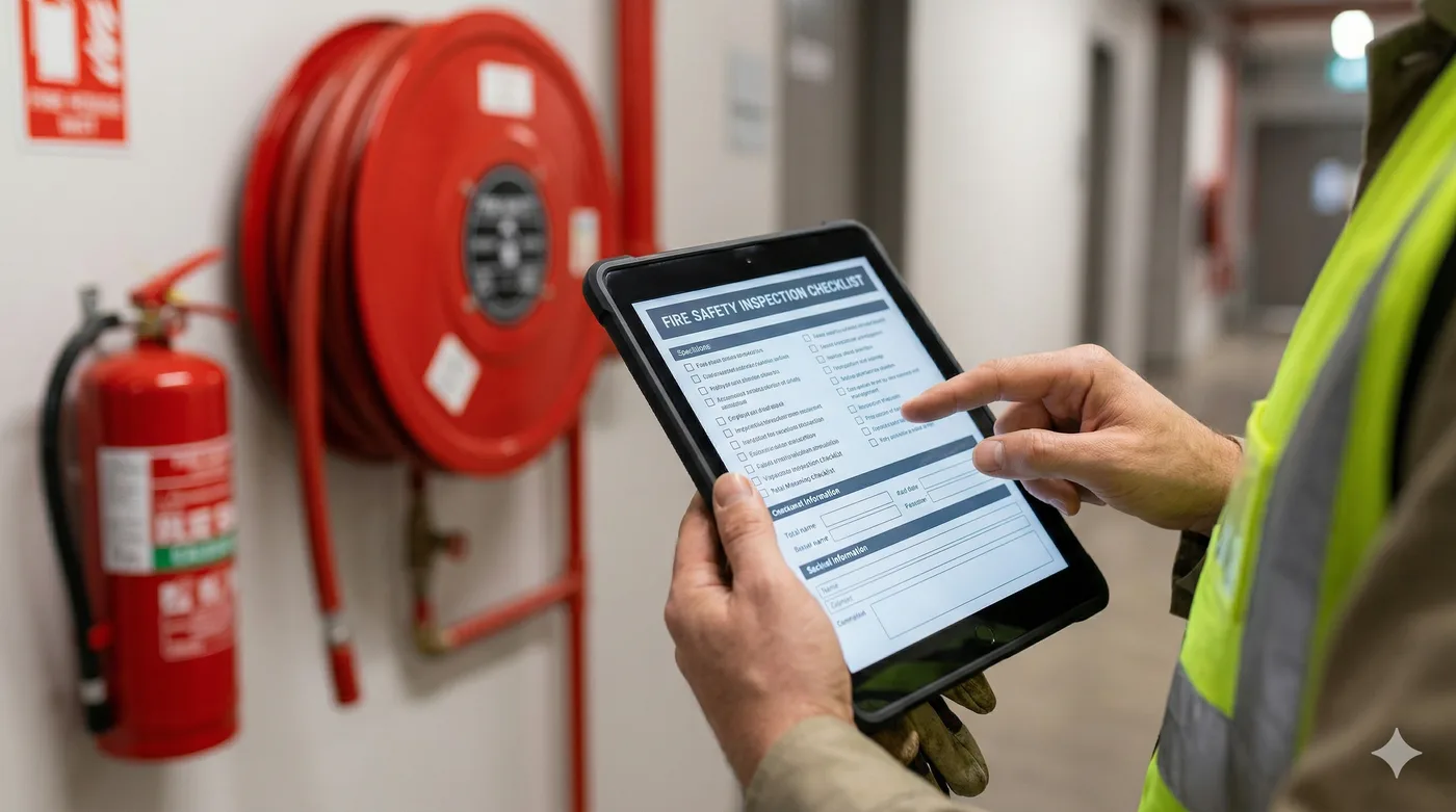 Tecnico manutentore antincendio TMAQ con tablet e naspo