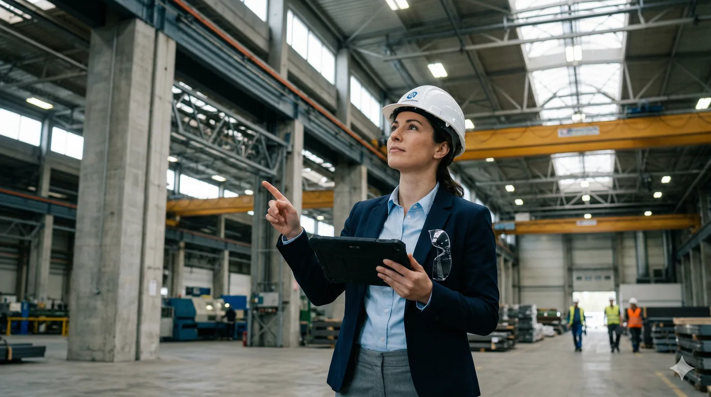 Direttore dei Lavori con tablet in ispezione cantiere